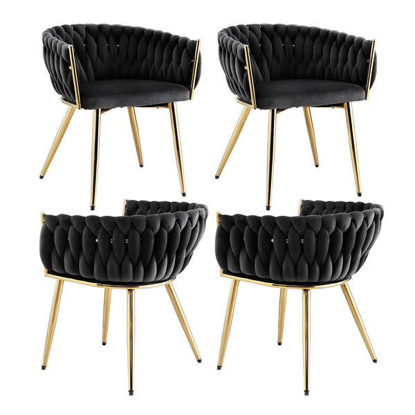 1 Set of 4 Artiss Dining Chairs Velvet Armchair Black Awezingly