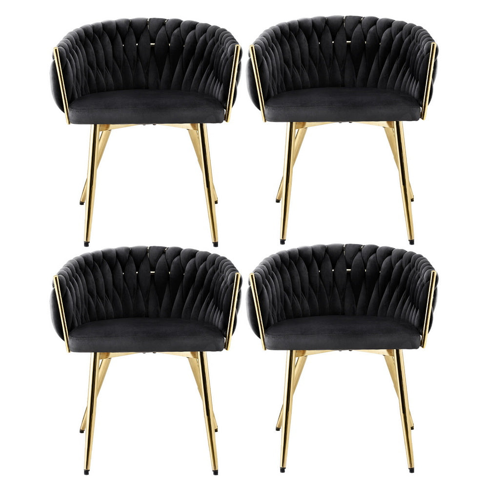 1 Set of 4 Artiss Dining Chairs Velvet Armchair Black Awezingly
