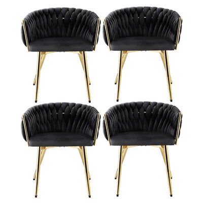 1 Set of 4 Artiss Dining Chairs Velvet Armchair Black