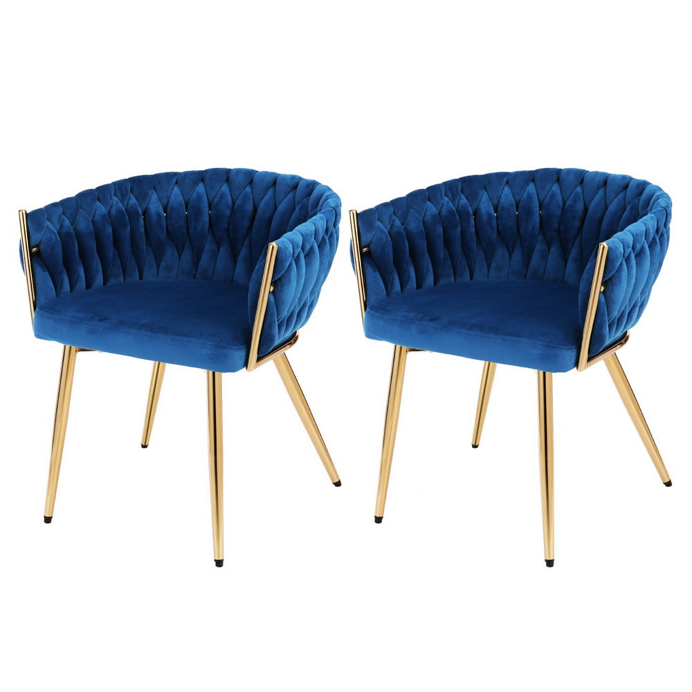 1 Set of 2 Artiss Dining Chairs Velvet Weaving Armchair Blue Artiss