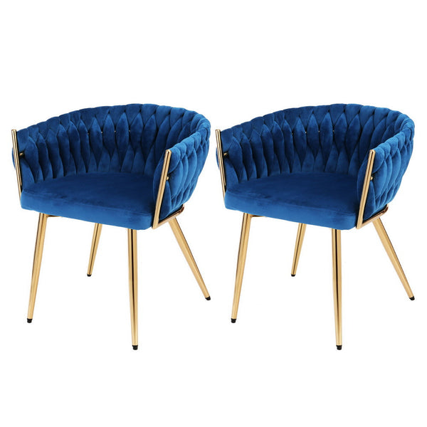 1 Set of 2 Artiss Dining Chairs Velvet Weaving Armchair Blue Artiss