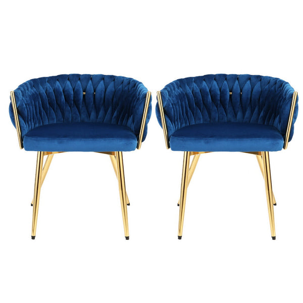 1 Set of 2 Artiss Dining Chairs Velvet Weaving Armchair Blue Artiss