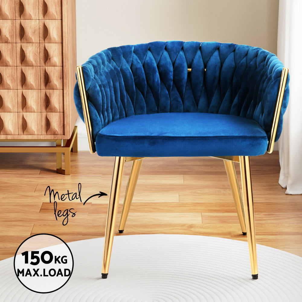 1 Set of 2 Artiss Dining Chairs Velvet Weaving Armchair Blue Artiss