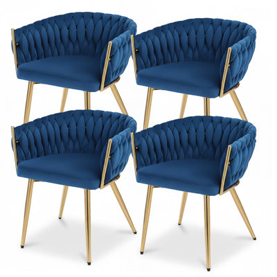 1 Set of 4 Artiss Dining Chairs Velvet Weaving Armchair Blue