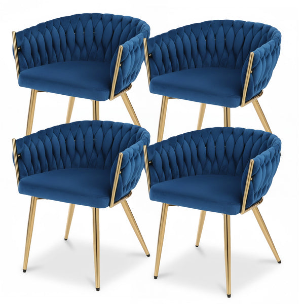 1 Set of 4 Artiss Dining Chairs Velvet Weaving Armchair Blue Artiss