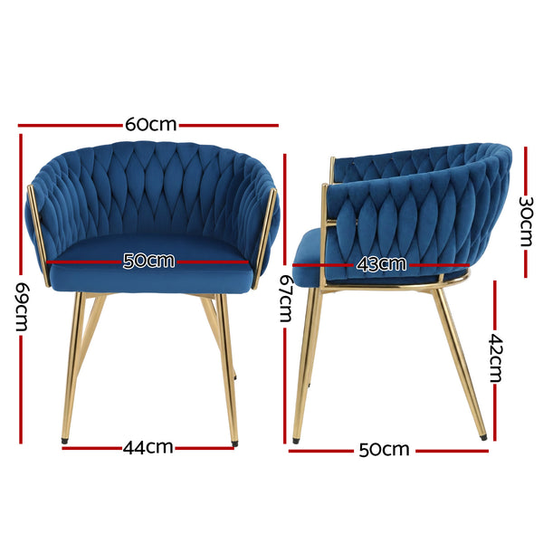 1 Set of 4 Artiss Dining Chairs Velvet Weaving Armchair Blue Artiss