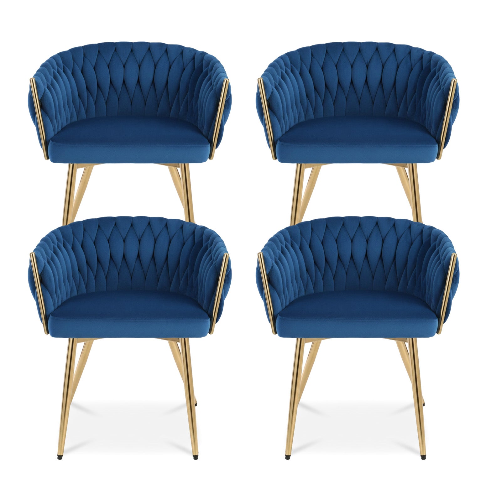 1 Set of 4 Artiss Dining Chairs Velvet Weaving Armchair Blue Artiss