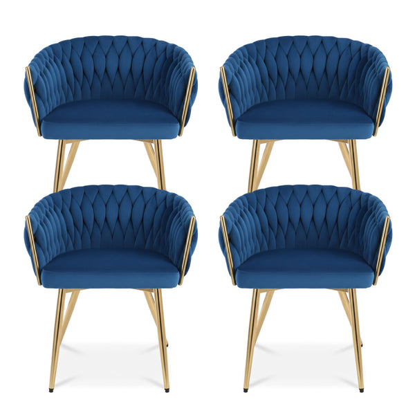 1 Set of 4 Artiss Dining Chairs Velvet Weaving Armchair Blue Artiss