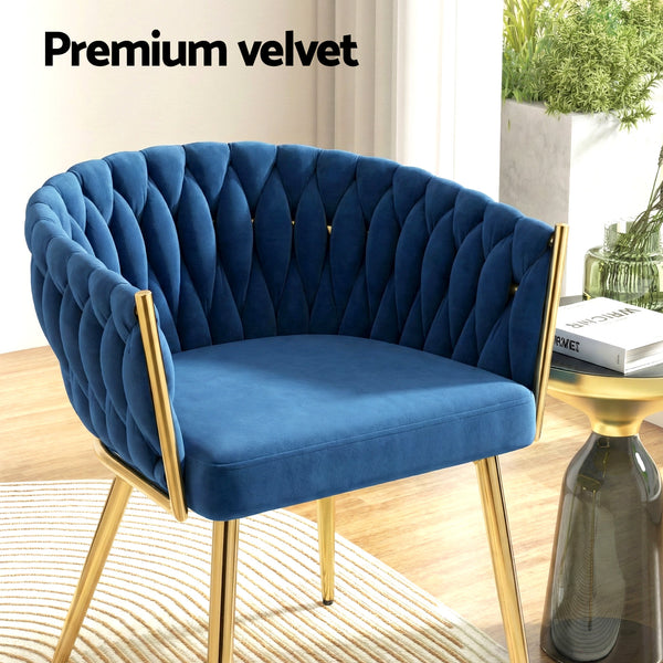 1 Set of 4 Artiss Dining Chairs Velvet Weaving Armchair Blue Artiss
