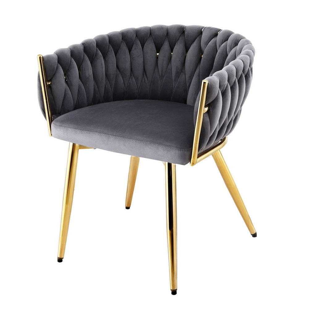 Artiss 1x Dining Chair Armchair Cafe Kitchen Lounge Chairs Velvet Weaving Grey Awezingly