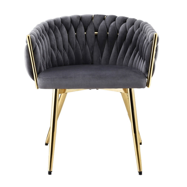 Artiss 1x Dining Chair Armchair Cafe Kitchen Lounge Chairs Velvet Weaving Grey Awezingly