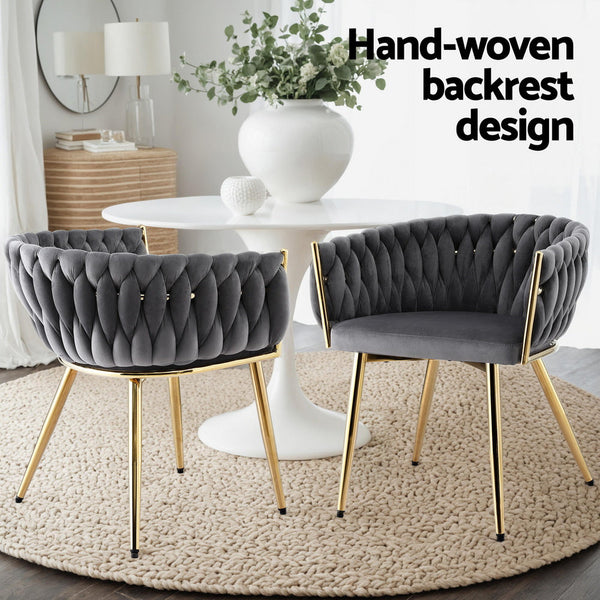 Artiss 1x Dining Chair Armchair Cafe Kitchen Lounge Chairs Velvet Weaving Grey Awezingly
