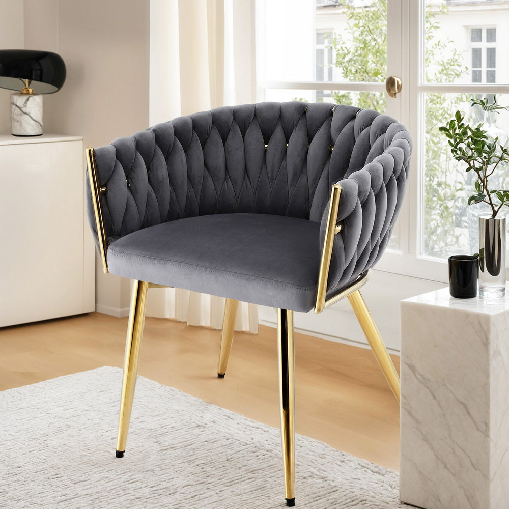Artiss 1x Dining Chair Armchair Cafe Kitchen Lounge Chairs Velvet Weaving Grey Awezingly
