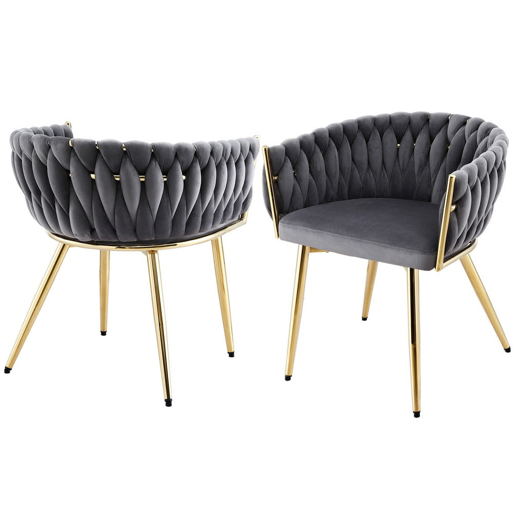1 Set of 2 Artiss Dining Chairs Velvet Armchair Grey Awezingly