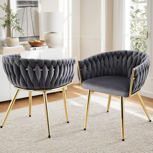 1 Set of 2 Artiss Dining Chairs Velvet Armchair Grey Awezingly
