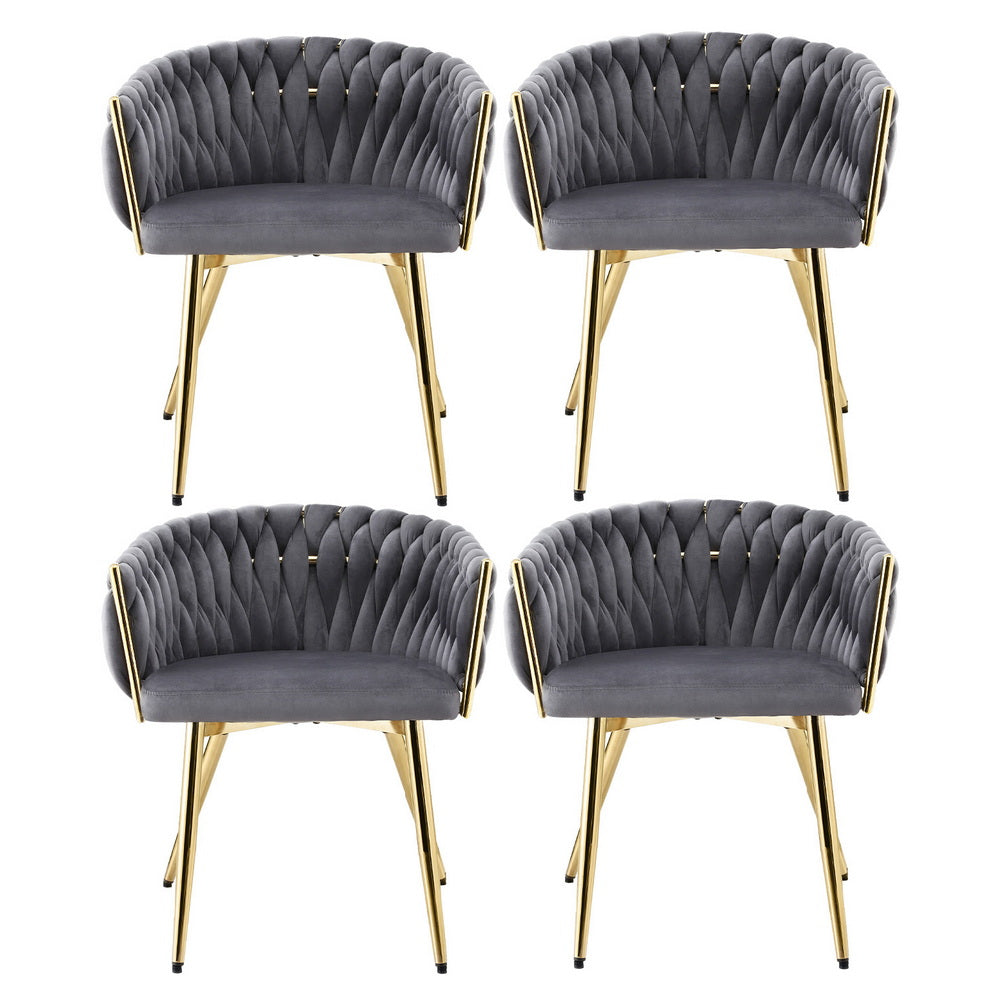 1 Set of 4 Artiss Dining Chairs Velvet Armchair Grey Awezingly