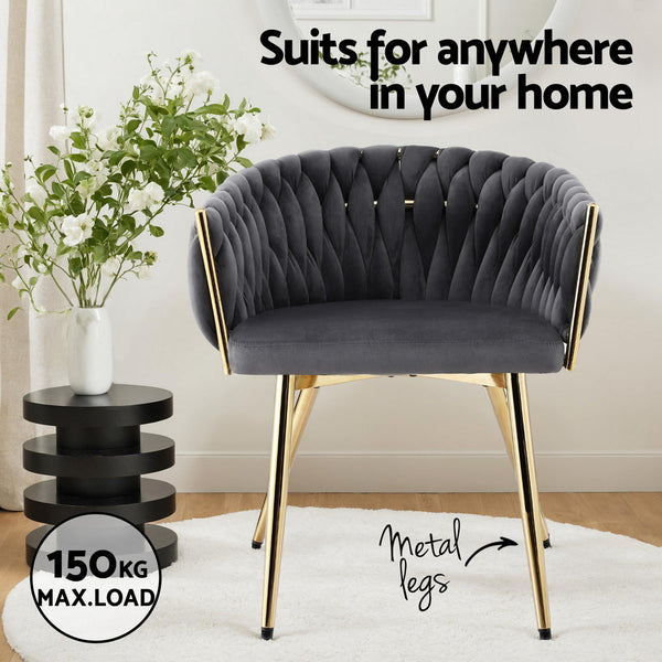 1 Set of 4 Artiss Dining Chairs Velvet Armchair Grey Awezingly