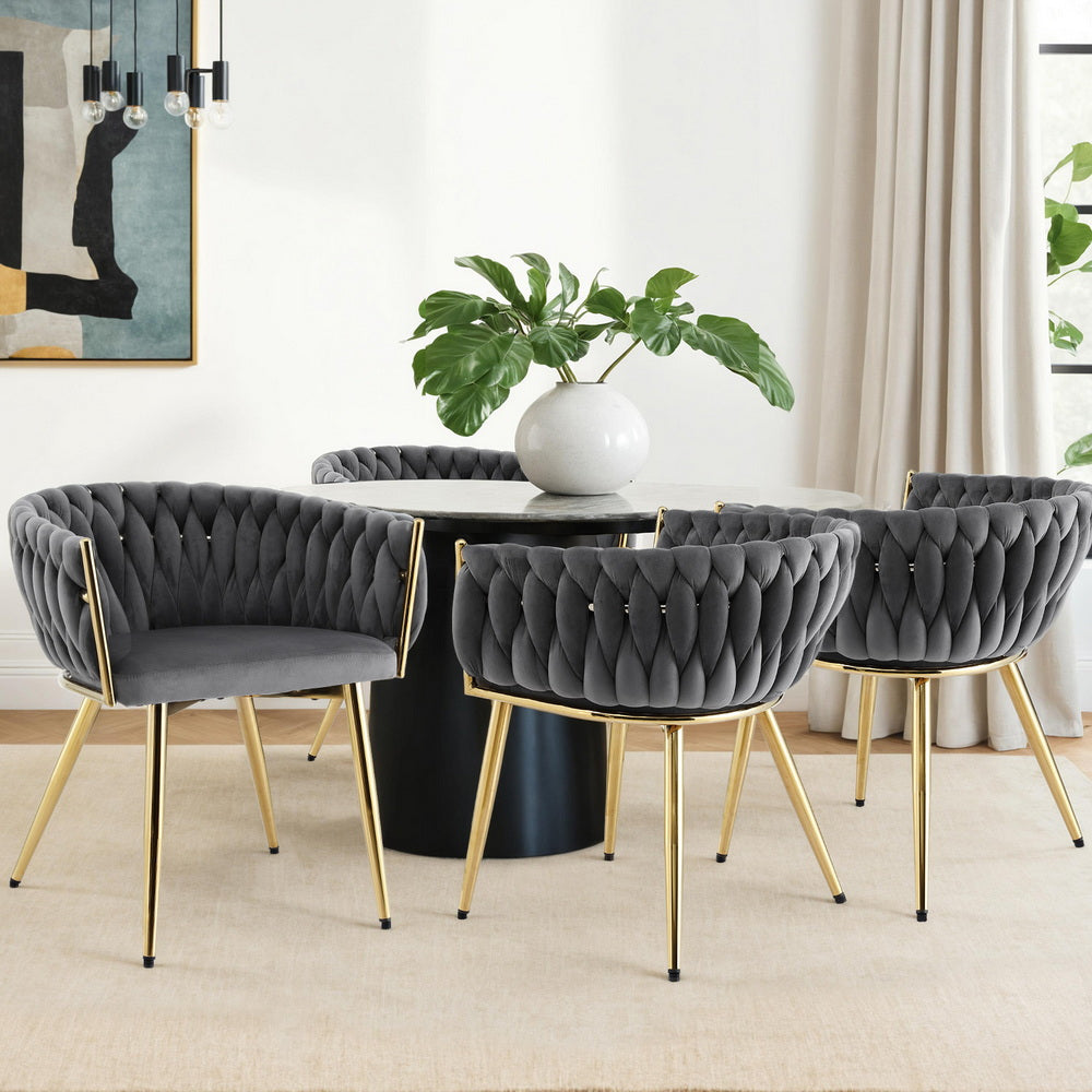 1 Set of 4 Artiss Dining Chairs Velvet Armchair Grey Awezingly