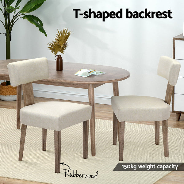 Artiss Dining Chairs Set of 4 Linen Fabric Wooden Beige Artiss