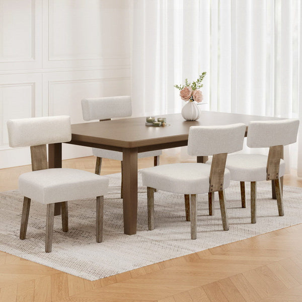 Artiss Dining Chairs Set of 4 Linen Fabric Wooden Beige Artiss