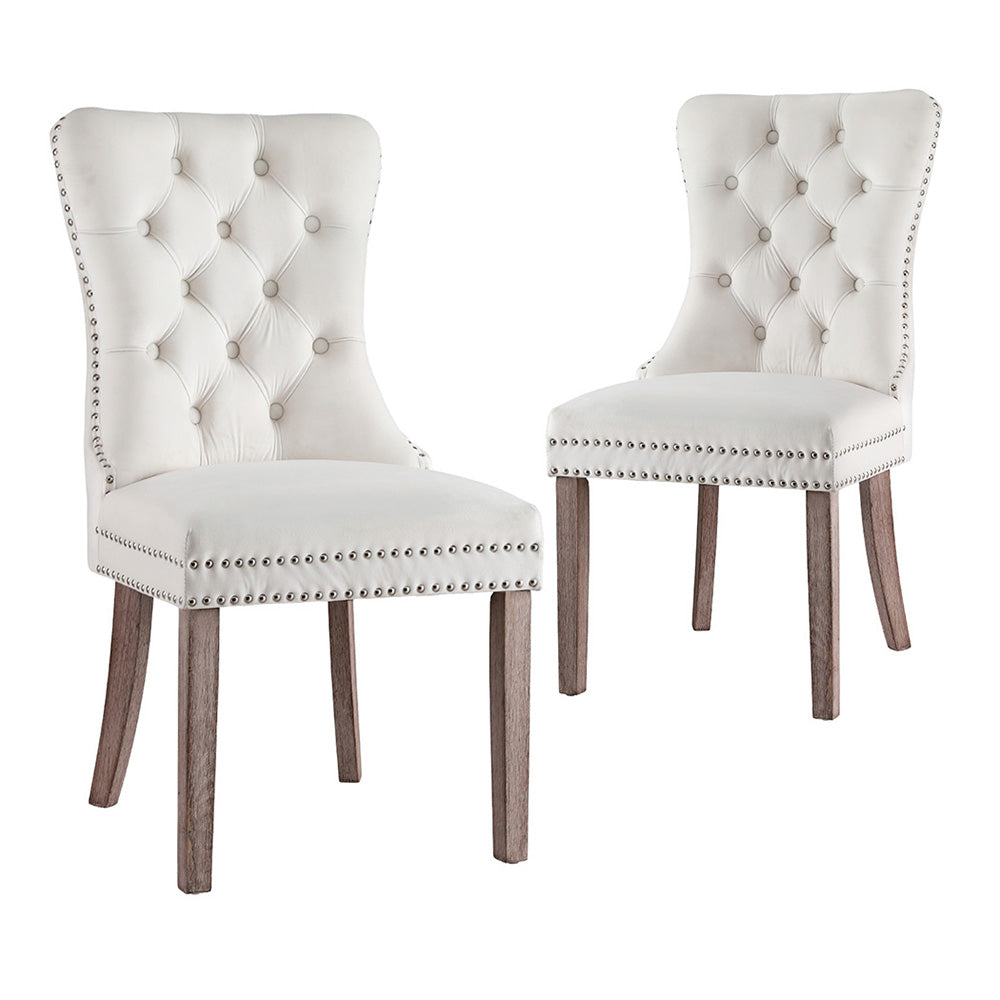 1 Set of 2 Artiss Dining Chairs Beige Velvet Artiss