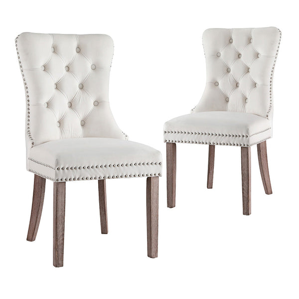 1 Set of 2 Artiss Dining Chairs Beige Velvet Artiss