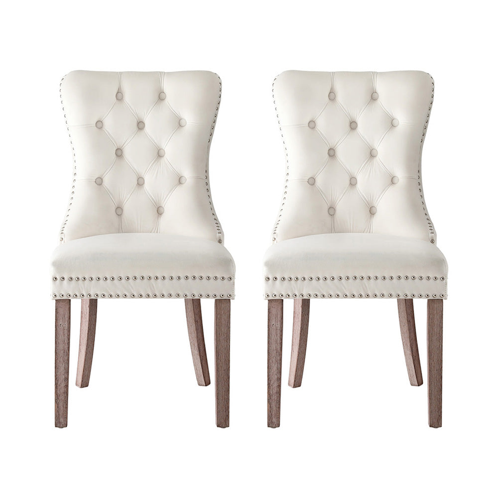 1 Set of 2 Artiss Dining Chairs Beige Velvet Artiss