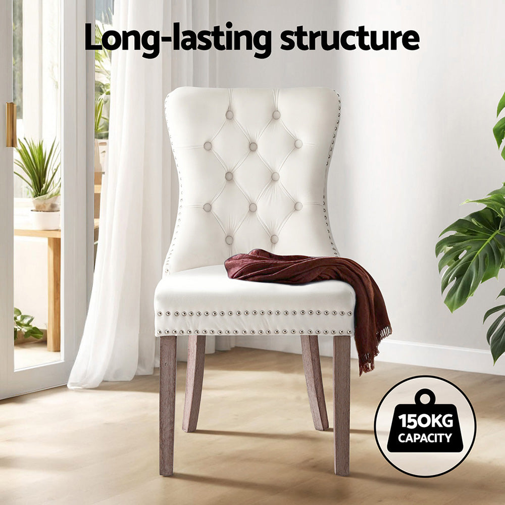 1 Set of 2 Artiss Dining Chairs Beige Velvet Artiss