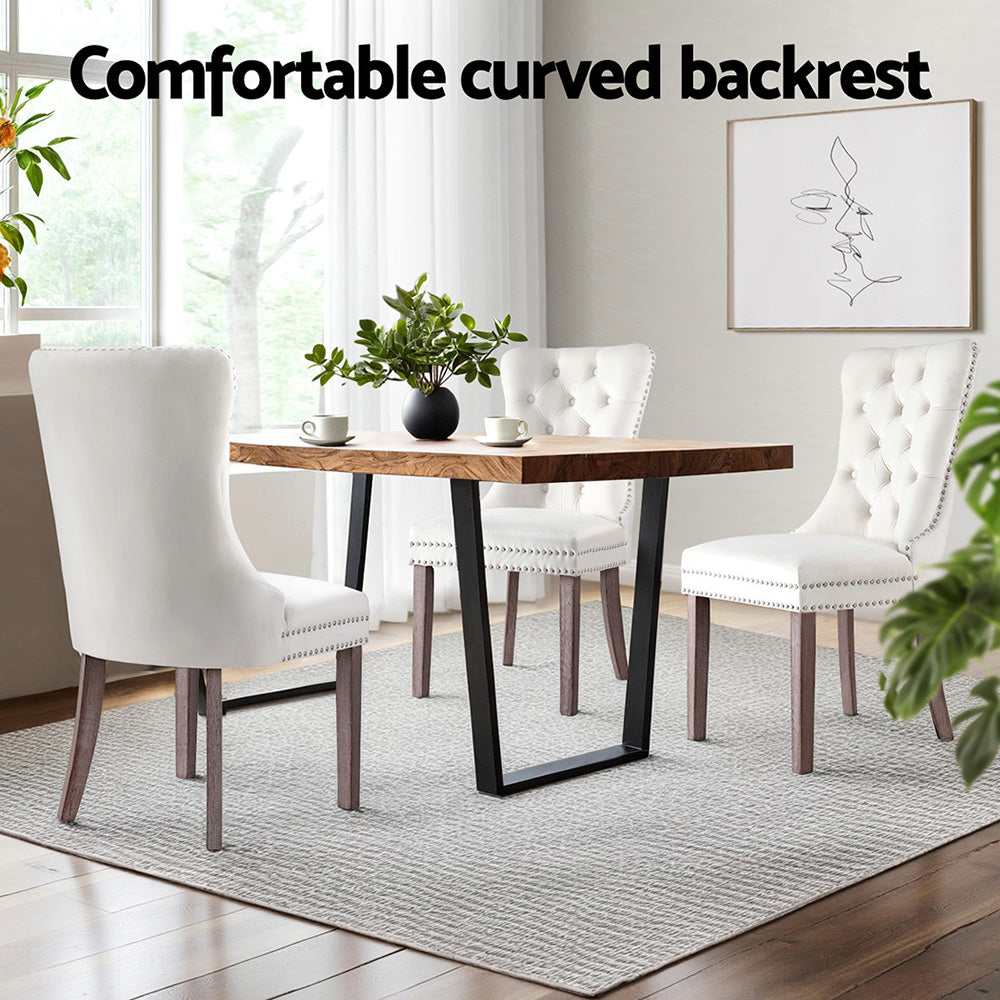 1 Set of 2 Artiss Dining Chairs Beige Velvet Artiss