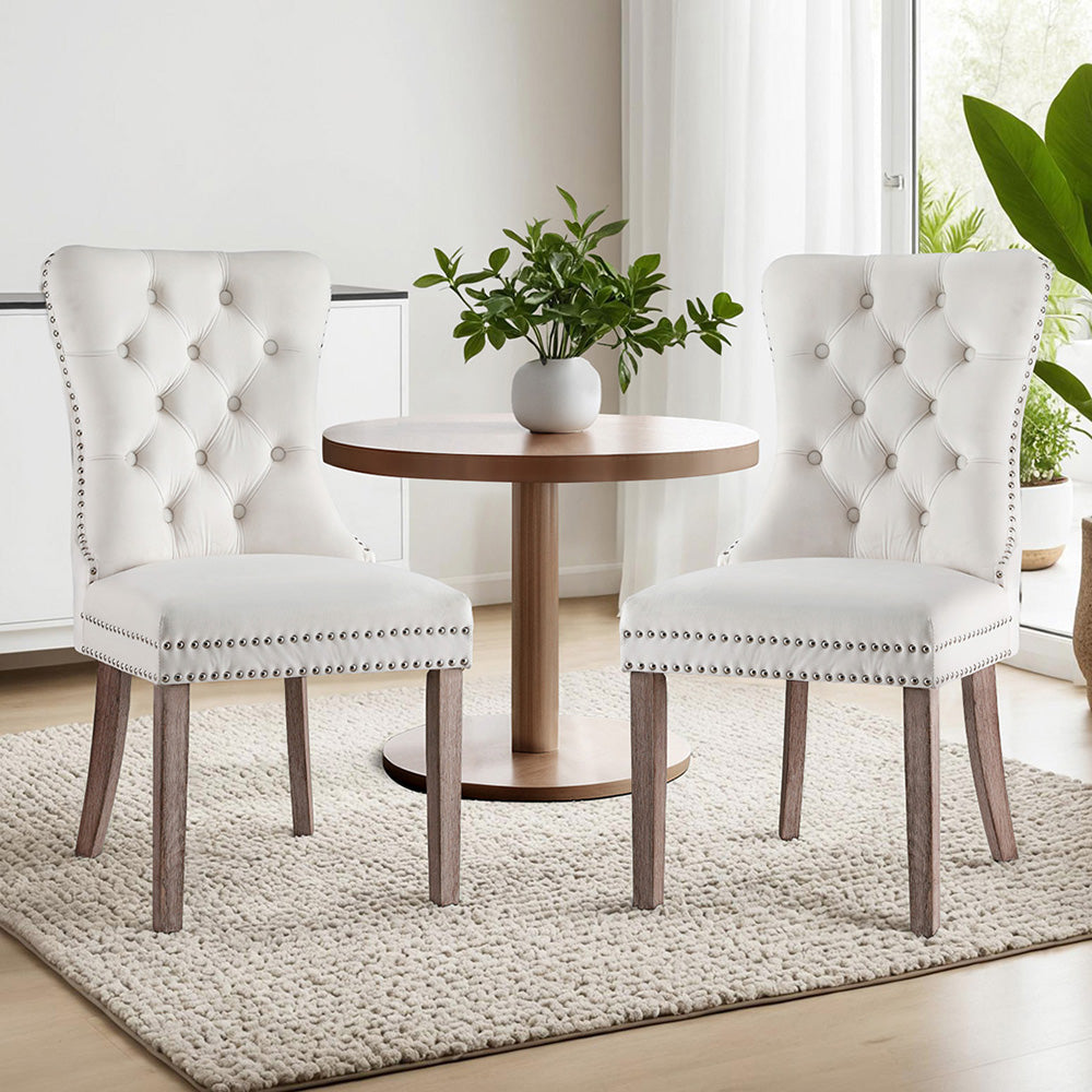 1 Set of 2 Artiss Dining Chairs Beige Velvet Artiss