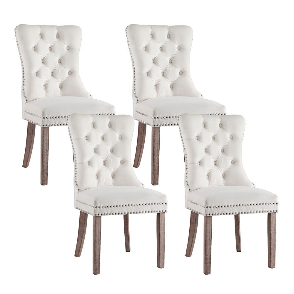 1 Set of 4 Artiss Dining Chairs Beige Velvet Artiss