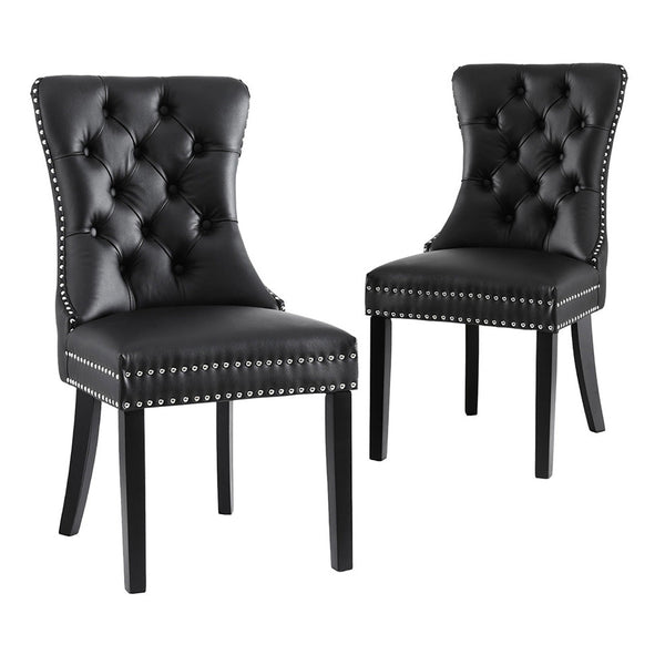 1 Set of 2 Artiss Dining Chairs Black Leather Artiss