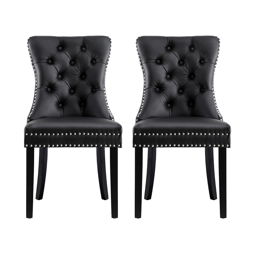 1 Set of 2 Artiss Dining Chairs Black Leather Artiss