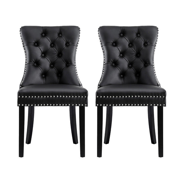 1 Set of 2 Artiss Dining Chairs Black Leather Artiss