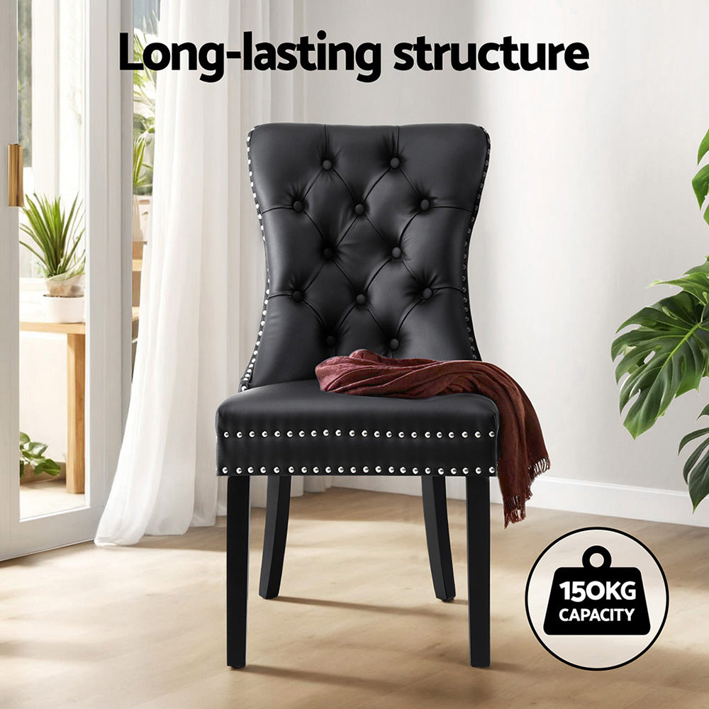 1 Set of 2 Artiss Dining Chairs Black Leather Artiss