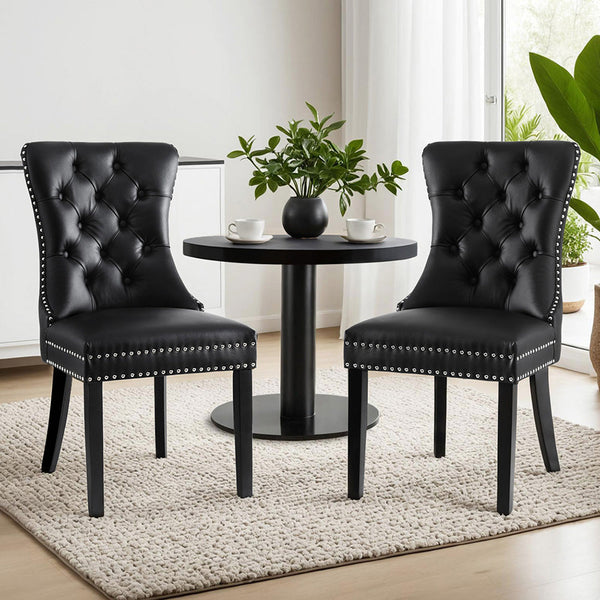 1 Set of 2 Artiss Dining Chairs Black Leather Artiss
