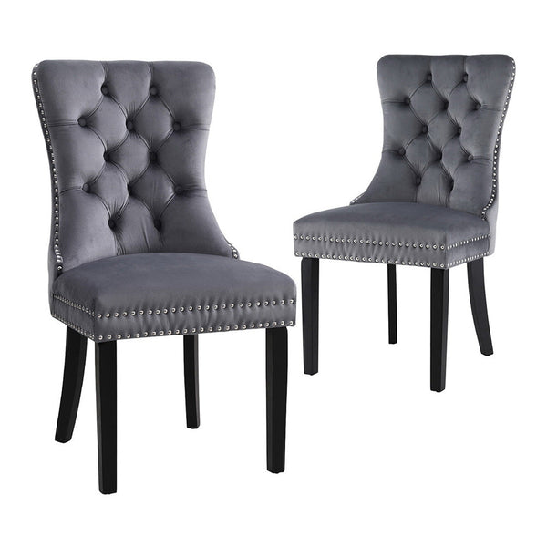 1 Set of 2 Artiss Dining Chairs Grey Velvet Artiss