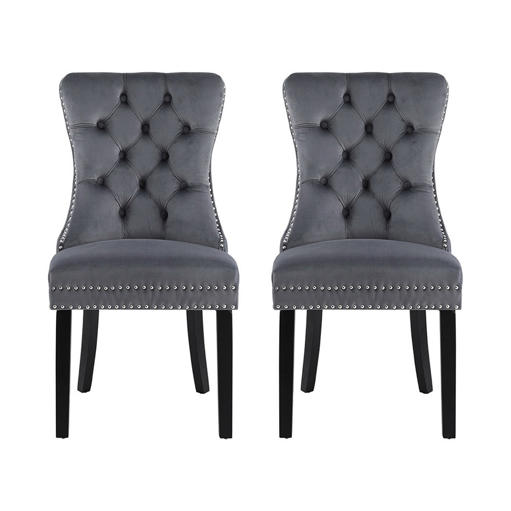 1 Set of 2 Artiss Dining Chairs Grey Velvet Artiss