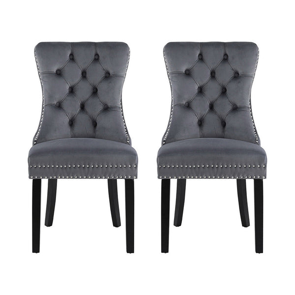 1 Set of 2 Artiss Dining Chairs Grey Velvet Artiss