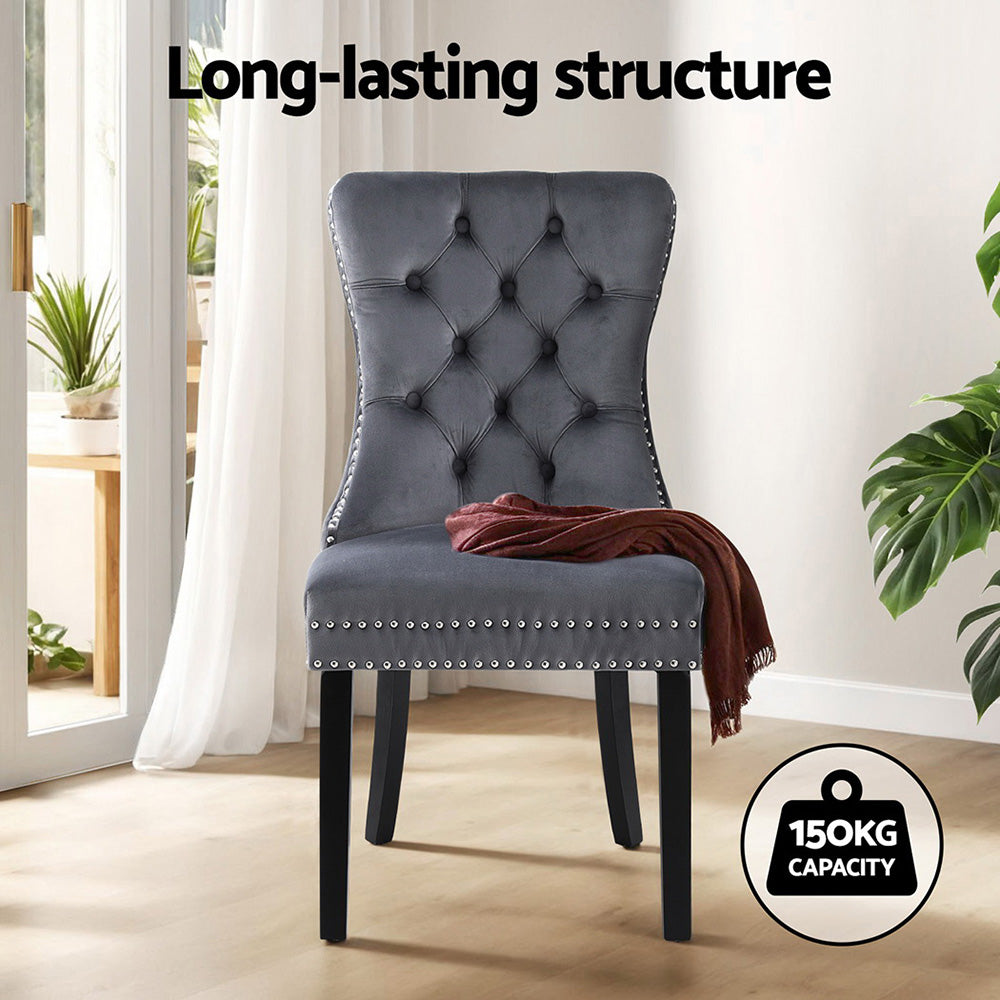 1 Set of 2 Artiss Dining Chairs Grey Velvet Artiss