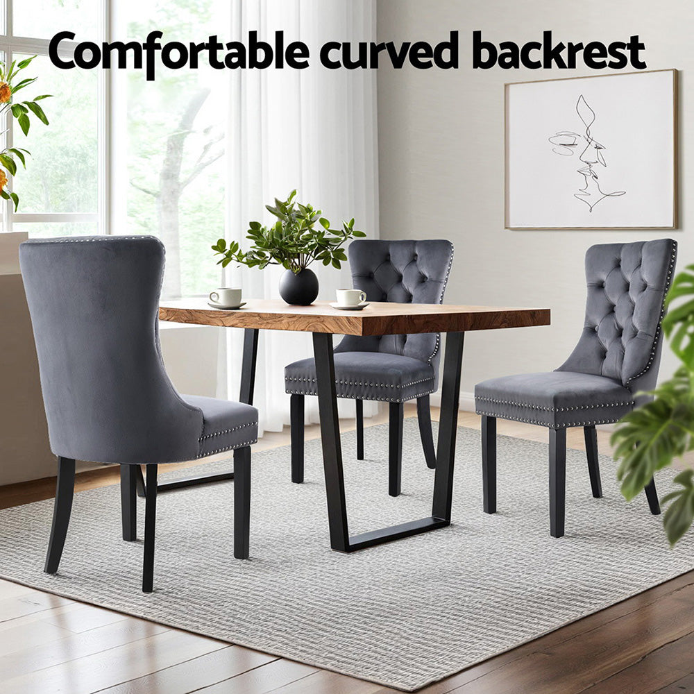 1 Set of 2 Artiss Dining Chairs Grey Velvet Artiss