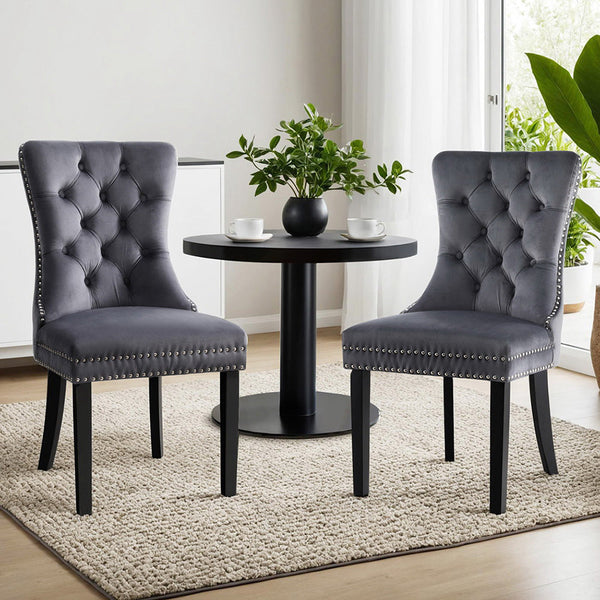 1 Set of 2 Artiss Dining Chairs Grey Velvet Artiss