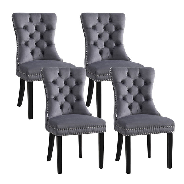 1 Set of 4 Artiss Dining Chairs Grey Velvet Artiss