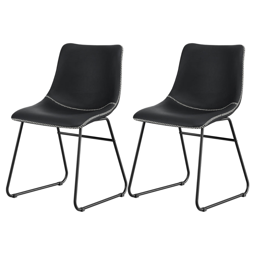 Artiss 2x Dining Chairs Retro PU Leather Kitchen Lounge Cafe Accent Chair Black Awezingly