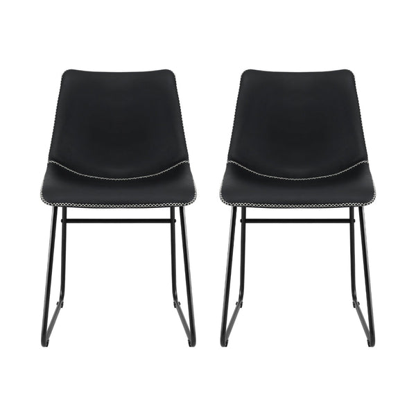 Artiss 2x Dining Chairs Retro PU Leather Kitchen Lounge Cafe Accent Chair Black Awezingly
