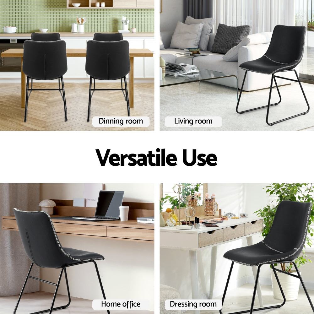 Artiss 2x Dining Chairs Retro PU Leather Kitchen Lounge Cafe Accent Chair Black Awezingly