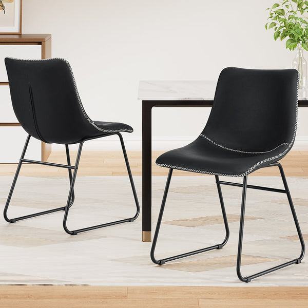 Artiss 2x Dining Chairs Retro PU Leather Kitchen Lounge Cafe Accent Chair Black Awezingly