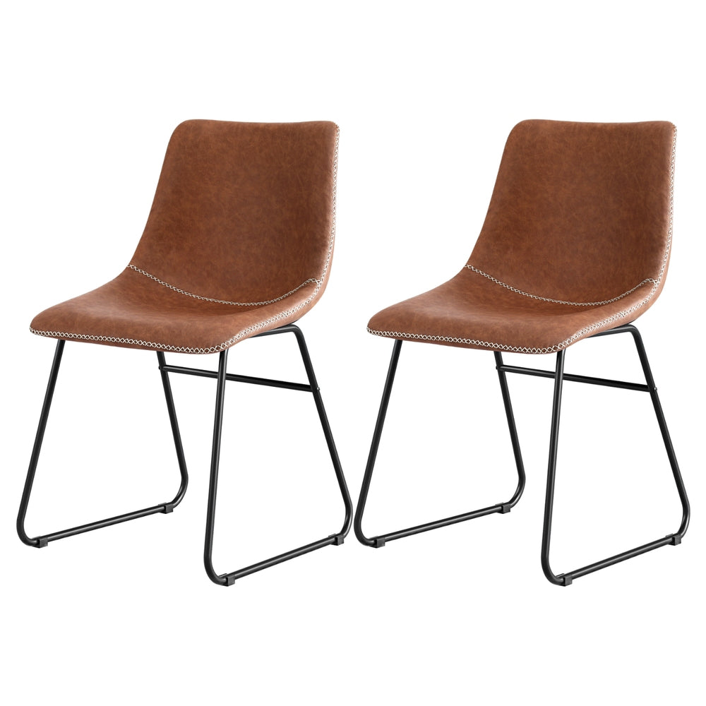 Artiss 2x Dining Chairs Retro PU Leather Kitchen Lounge Cafe Accent Chair Brown Awezingly