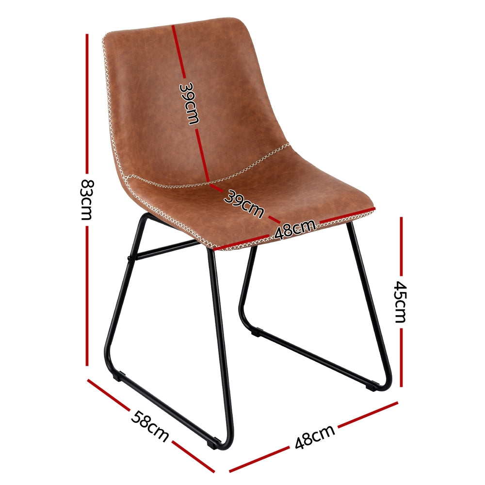 Artiss 2x Dining Chairs Retro PU Leather Kitchen Lounge Cafe Accent Chair Brown Awezingly