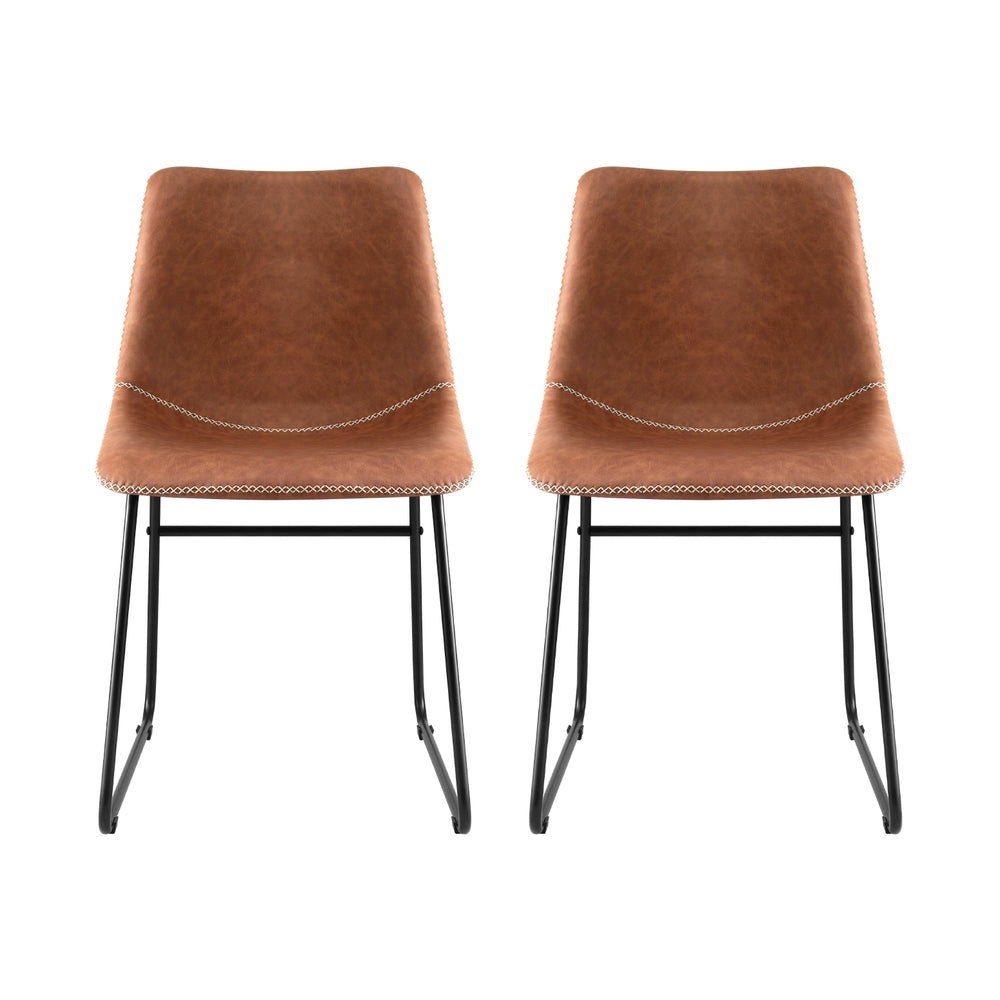Artiss 2x Dining Chairs Retro PU Leather Kitchen Lounge Cafe Accent Chair Brown Awezingly